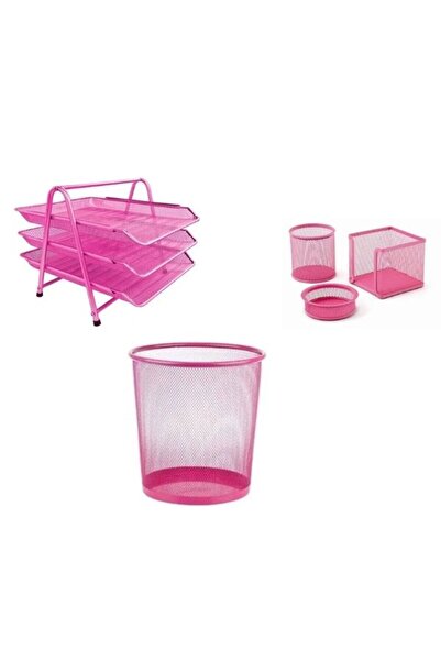 Mas Metal Ofis Seti Rose Gold (3'LÜ EVRAK RAFI,KALEMLİK,ATAŞLIK, ÇÖP KOVASI) Mavii Kırtasiye