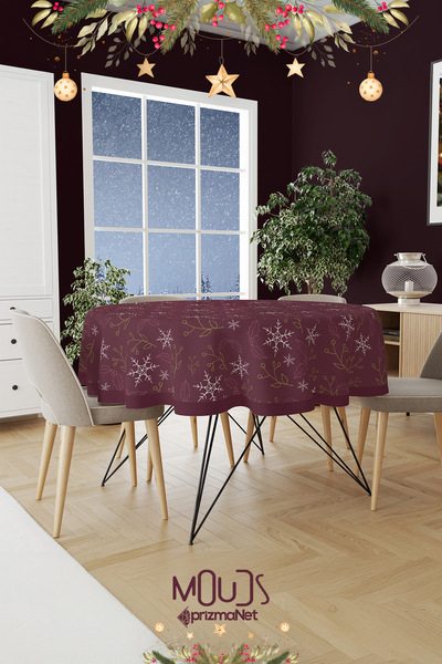 Moud's Βουργουνδία Snowflakes Χριστουγεννιάτικο μοτίβο στρογγυλό τραπεζομάντι...