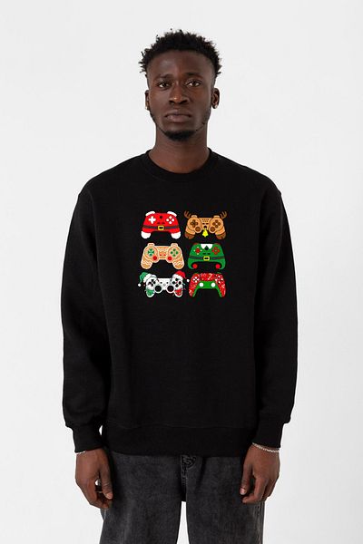 Tshirthane Мъжки коледен черен суитшърт с 2ip контролер за видеоигри