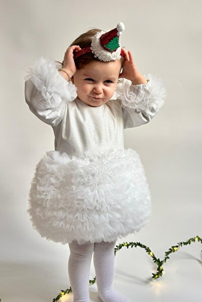 ALYRA Kız Bebek Çocuk Elbise Uzun Kollu Tüllü Tütü Özel Gün Parti Doğum Günü Prenses Simli Yılbaşı Elbise