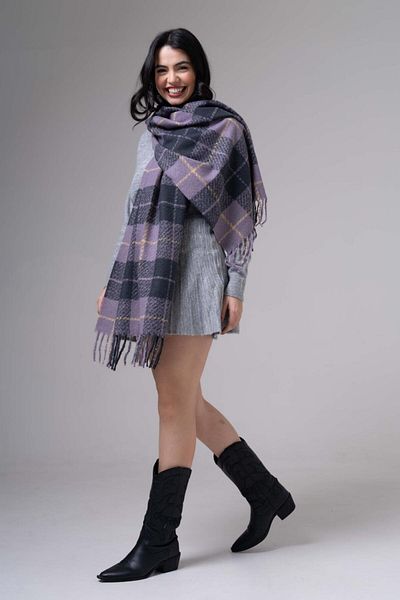 FENZA SCARF ADELA STRIPED SQUARE MODEL LANA-AKRILIC MIXTĂ BĂRĂ CU MODEL
