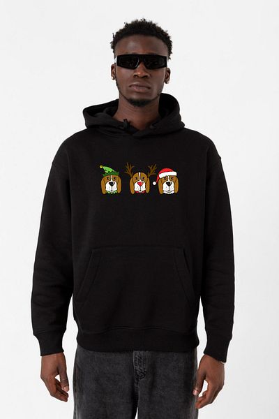 Tshirthane Φούτερ με κουκούλα 3 Wise Beagles Χριστουγεννιάτικο μαύρο ανδρικό 3ip