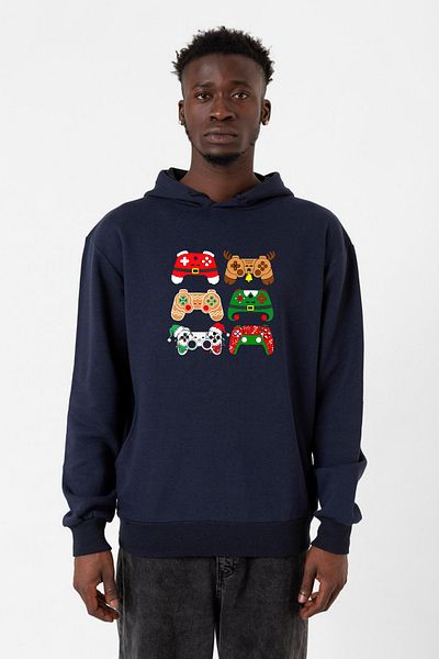 Tshirthane Мъжки контролер за видеоигри - коледен тъмносин, 3ip с качулка