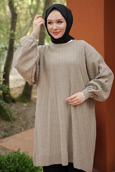 hafsamina Πλεκτό τούνικ με μανίκια με μπαλόνι βιζόν - HM2519