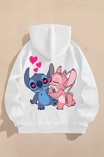 C&C OKULCUNUZ Dětská mikina s kapucí se třemi nitěmi tlustá zimní |   Lilo and Stitch Printed