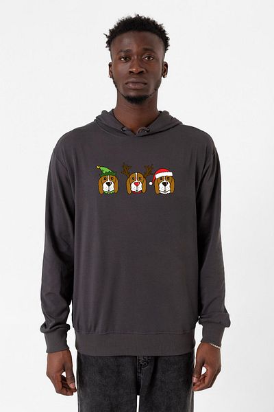 Tshirthane 3 Wise Beagles Smoked Ανδρικό κουκούλα 2ip Χριστουγεννιάτικο