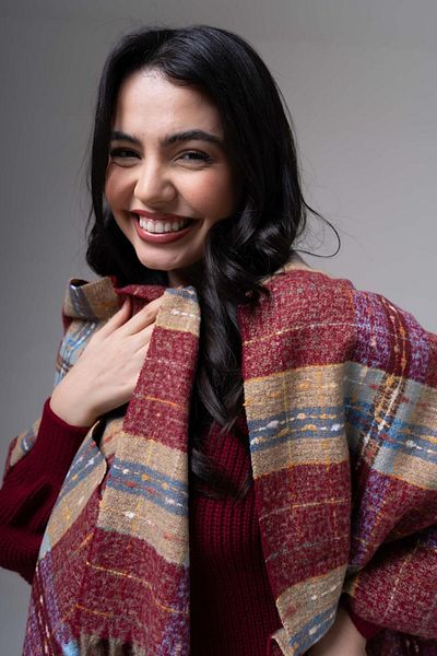 FENZA SCARF LOLA SQUARE STRIPES MODEL LANA-AKRILIC MIXTĂ BATĂ DE IARNĂ