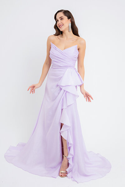 Lafaba Dámské fialové dlouhé večerní šaty bez ramínek