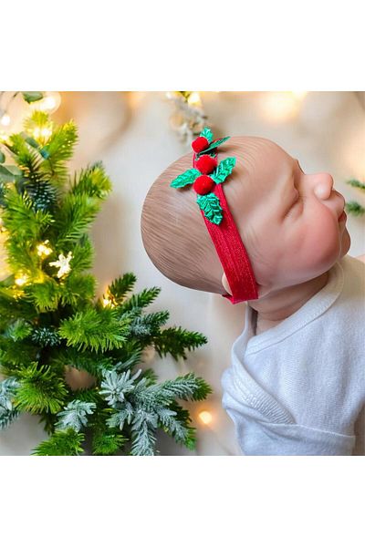 The Cloudish Shop Red Christmas Flower Patterned Baby Hair Band - New Year's Bandana