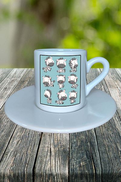 Arken Design Zebra Printed Turkish Coffee Cup with Plate Customizable Model 1