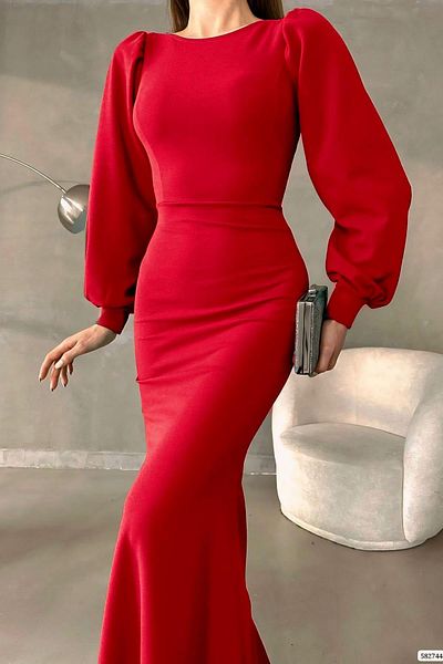 Deafox Rochie Rosie Balon Maneca Peste Model Marime Maxi Rochie Tesatura Creponata Importata