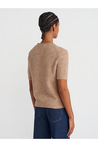Dilvin 10675 Beige Stand Collar Knitwear Sweater