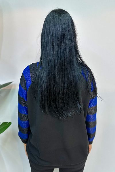 GÖKSEL Plus Size Blue Striped Printed Sweater