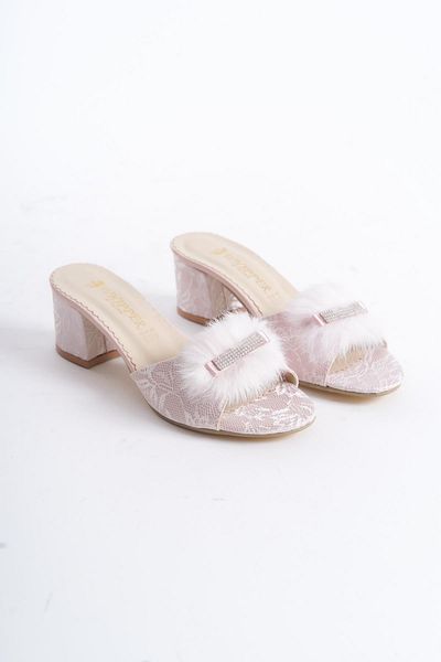 ALPELLİ ByAlp Women's Powder Pink Feather Dowry Slippers