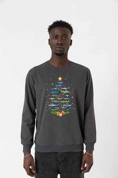 Tshirthane Ανδρικό φούτερ 2ip καπνιστό χριστουγεννιάτικο δέντρο Shark
