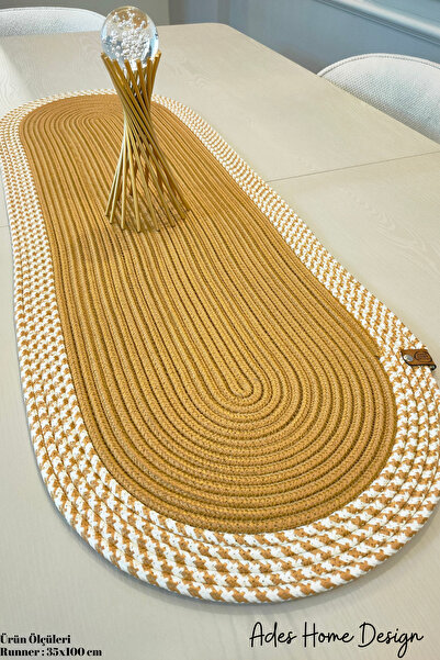 ADES HOME DESİGN Jüt, Gold Desenli Runner ,amerikan Servisi ,masa Örtüsü,sehp...