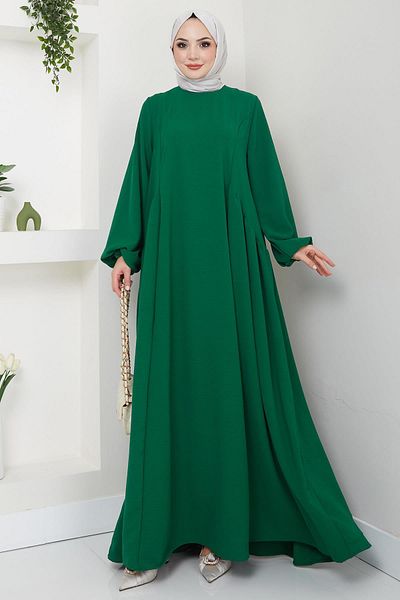 hafsamina Σμαραγδένιο Χρώμα Eva Ayrobin Hijab Φόρεμα - HM2454