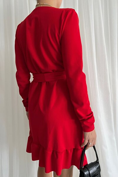 Deafox Piros fodros elülső és Flounce öves ruha