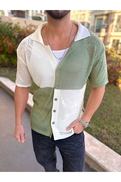 elkumoda Πουκάμισο Oversize Βαμβακερό ύφασμα κατά του ιδρώτα με κουμπιά που κλείνει με πλέγμα ιταλικό γιακά κοντομάνικο πουκάμισο