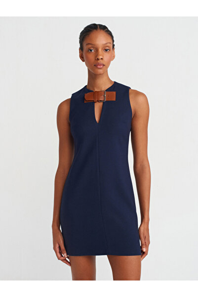 Dilvin 90906 Сукня з ременем на талії - синя