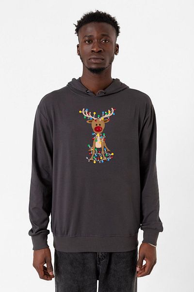 Tshirthane Ανδρικό χριστουγεννιάτικο μπουφάν με κουκούλα καπνιστό τάρανδο - 2ip