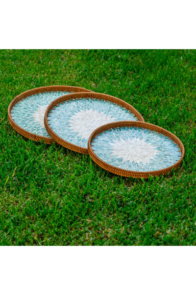 Bohe Collection Doğa Sedef Mavi Tepsi Dekor 45cm 1 Adet