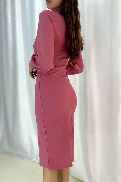 Deafox Rochie cu mâneci lungi, cu guler dublu, crepon, culoare trandafir uscat