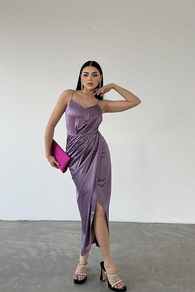 Deafox Rochie cu bretele din material satinat liliac