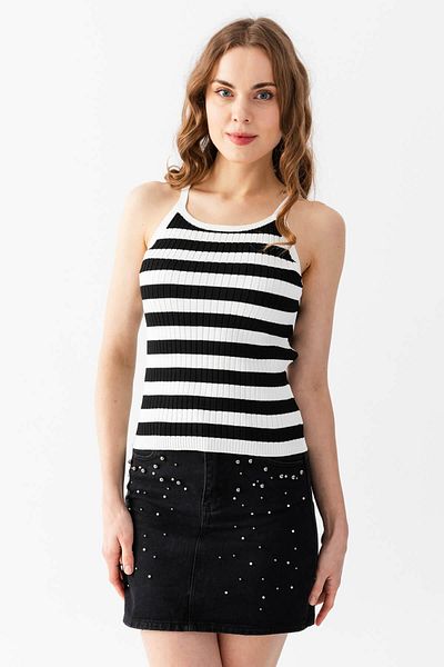 Irmak Kerekli Women's Ecru-Black Striped Knitwear Athlete Blouse 5615