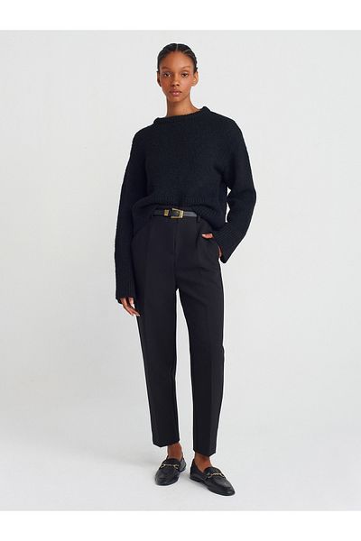 Dilvin 71293 Belted High Waist Trousers-Black