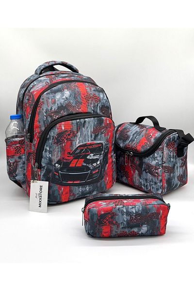 ms mixxstore Rucsac ortopedic pentru școală primară pentru bărbați cu model de mașină, cu suport pentru spate și suport pentru stilou