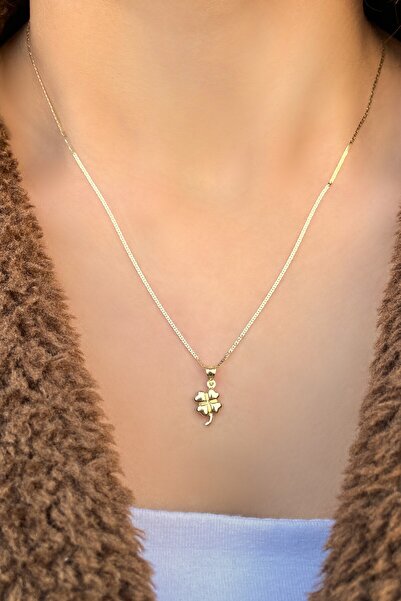 Altınaşkı Parlak Zincir Yonca Altın Kolye