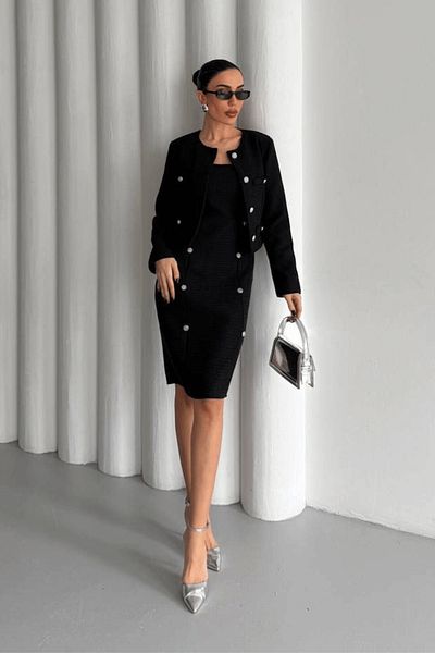 giyimmasalı Комплект пола за яке с кръгла яка от туид - ЧЕРЕН