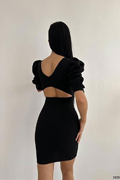 Deafox Black Back Low-Cut Detail Half Sleeve Imported Crepe Fabric Dress