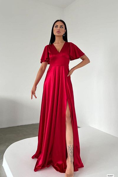 Deafox Rochie Maxi Rosie din Satin - Detaliu Spate, Maneca Scurta