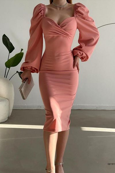 Deafox Μίντι φόρεμα σε σκίσιμο μανίκι σε σκόνη Princess με λεπτομερή γιακά καρδιά