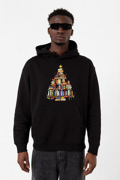 Tshirthane Коледен черен мъжки суитшърт с качулка 3ip за любителите на книги