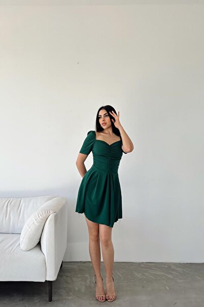 Deafox Φόρεμα με κοντό μανίκι με λαιμόκοψη από ύφασμα κρεπ