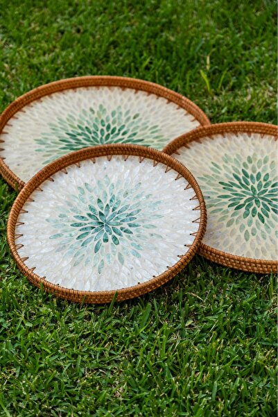 Bohe Collection Doğa Sedef Yeşil Tepsi Dekor 40cm 1 Adet