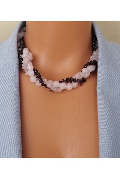 LemaStone عقد من العقيق والكوارتز الوردي المكسور من الحجر الطبيعي