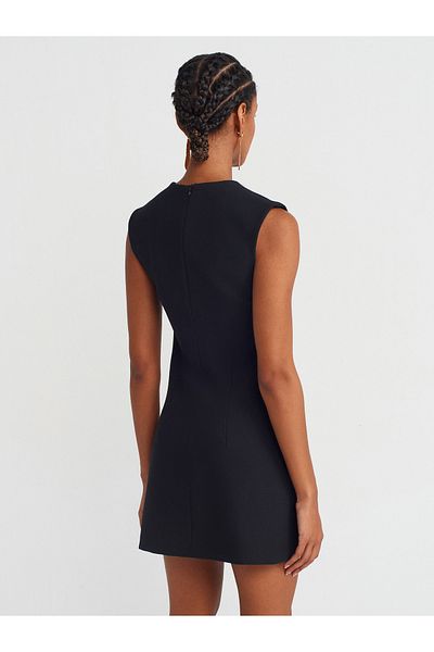 Dilvin 90908 Stitched Mini Dress-Black