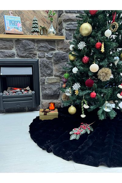 sevaradekor Plush Christmas Tree Cover - Black 150 cm Diameter Bubble Christmas Pine Tree Cover