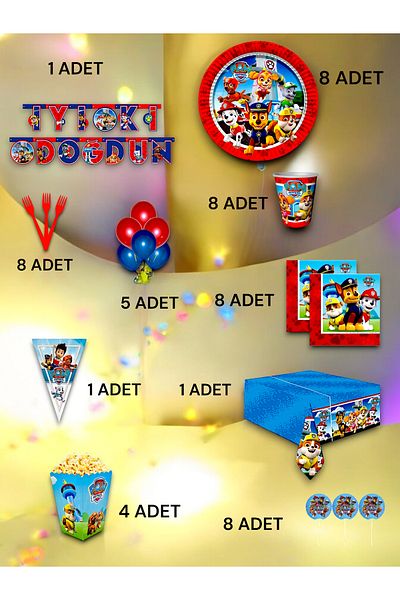 VibeHome 8-Person Paw Patrol Themed Ultra-Luxury Set - Birthday Party and Fun Events