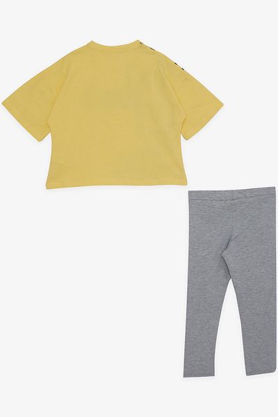 Breeze Yellow Crop Set for 9-14 Years Old Girls - Capri Tights, Text Printed