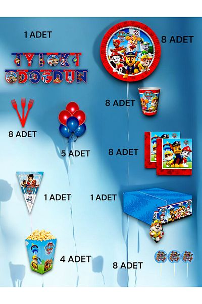 VibeHome 8-Person Paw Patrol Themed Ultra-Luxury Set - Birthday Party and Fun Events