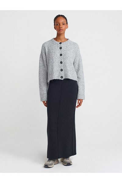 Dilvin 80116 Anthracite Knitwear Skirt with Elastic Waist and Stitching Slit
