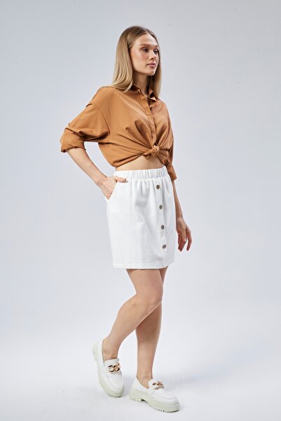 BNZ TEKSTİL Linen Short A-Line Skirt with Pockets and Flare