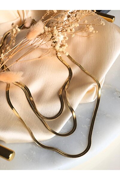 Tulipscollection çelik gold renkli yılan derisi kolye