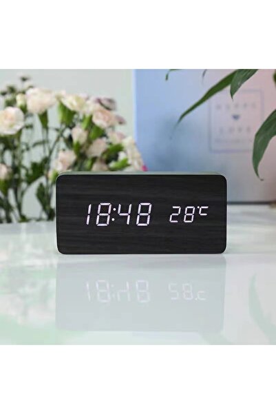 Livava Fonksiyonel Dikdörtgen Led Dijital Masa Saati, Siyah, 15x7,