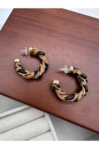 Jerie Gold ve Leopar Deri Detaylı Halka Küpe